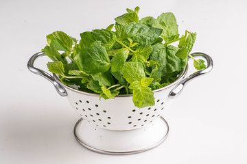 mint in a colander