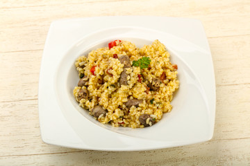 Bulgur with chicken hearts