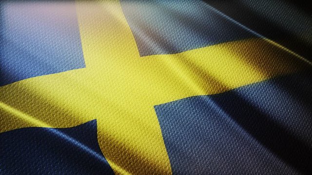 4k Sweden National flag slow waving with visible wrinkles in Swedish wind blue sky seamless loop background.A fully digital rendering;animation loops at 40 seconds;smooth texture.