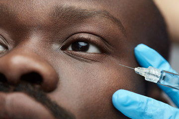 Injection. Male Face Treatment. Man Receives Anti Aging Skin Care. Beauty Cosmetology Procedure In...