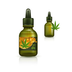 Realistic brown glass bottle with cbd oil.