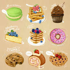 Hand drawn dessert collection vector