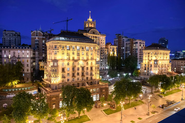 Fototapeta na wymiar Evening view of illuminated Khreshchatyk, main street in Kyiv, Ukraine. May 2020