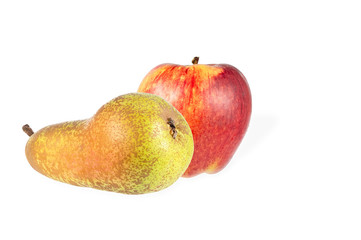 yellow juicy ripe pear and red apple isolated on white background