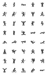 Sport exercises vector icons set, modern solid symbol collection, Yoga poses filled style pictogram pack. Signs, logo illustration. Set includes icons as rhythmic gymnastics, tennis, stretching, asana