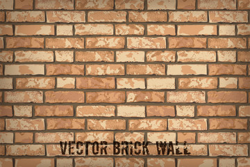 Fototapeta na wymiar Realistic Vector brick wall background. Flat wall texture. Orange textured brickwork for print, design, decor, photo background