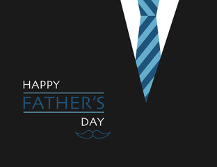 Fathers day with black tuxedo and necktie. Holiday for daddies or papa. Best father ever. Mustache icon with greeting text in blue and white. Simple flat style. Family holiday. Happy fathers day. EPS