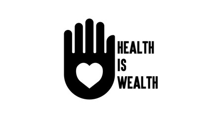 Hand lettering design element. Inspirational quote: The first wealth is health