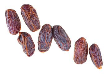 Date fruits isolated on a white background, top view.