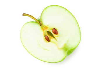 half of green apple isolated on white background