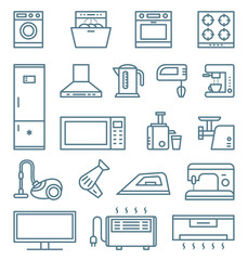 Home and kitchen appliances outline isolated icons
