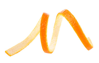 Single orange peel on a white background. Vitamin C, beauty health skin concept.