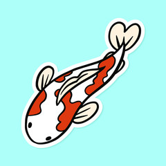 Koi carp fish sticker on blue background vector