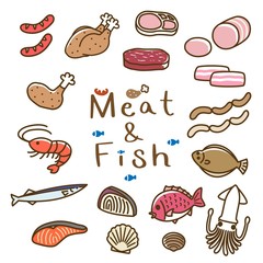 お肉＆お魚 アイコンセット（カラーver）
