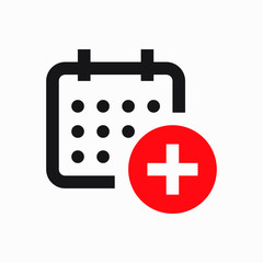 Obraz premium Сalendar with plus line vector minimalistic icon. Date symbol. Appointment day icon for web design. Modern flat organizer icon for app design. Business meeting sign minimal flat linear icons