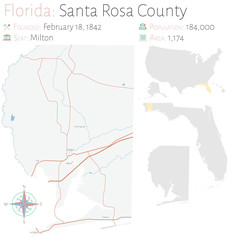 Large and detailed map of Santa Rosa county in Florida, USA.