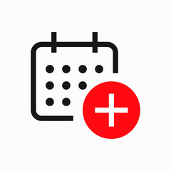 Сalendar with plus line vector minimalistic icon. Date symbol. Appointment day icon for web design. Modern flat organizer icon for app design. Business meeting sign minimal flat linear icons