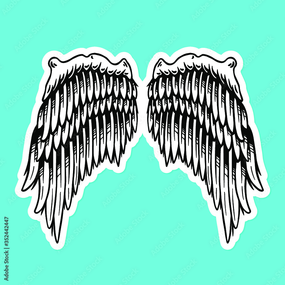 Poster wings outline sticker overlay with a white border vector