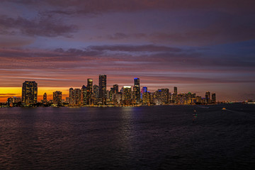 Fototapeta na wymiar Downtown Miami skyline. Miami Florida, skyline of downtown night colorful skyscraper buildings.