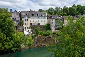 Typical French landscape in the interior of the country on the Oloron river