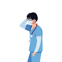 Fototapeta premium Man doctor with uniform and mask vector design
