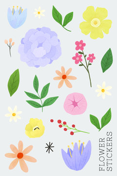 Summer flowers sticker set