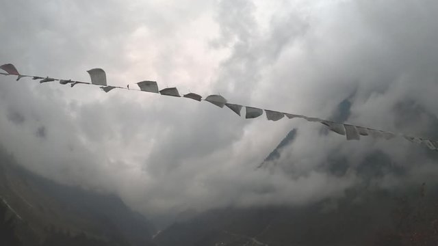 Prayer flags with valley, Lachen, Sikkim, India