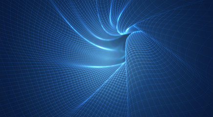 vector blue background of 3d polygonal mesh, bends, waves and flows