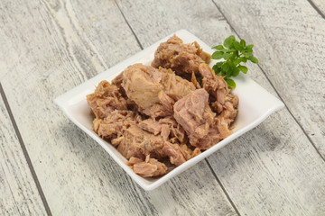 Canned tuna fish in the bowl