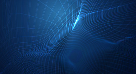 vector blue background of 3d polygonal mesh, bends, waves and flows