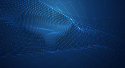 vector blue background of 3d polygonal mesh, bends, waves and flows