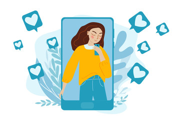 smartphone with man shouting in loud speaker. Influencer marketing, social media or network promotion, SMM banner, landing page,flyer. Vector Concept illustration in flat cartoon style.