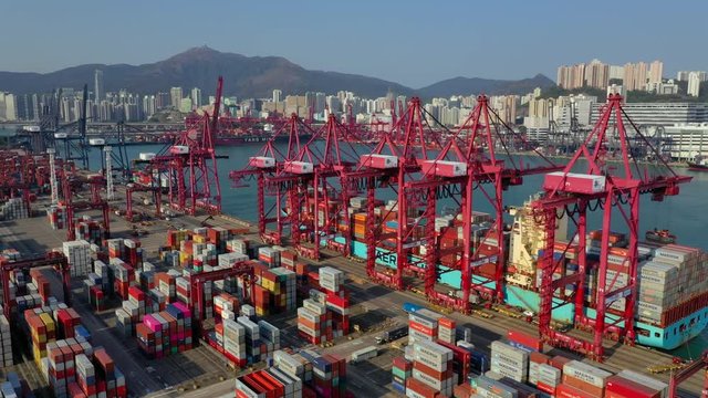 Drone fly over Hong Kong container port