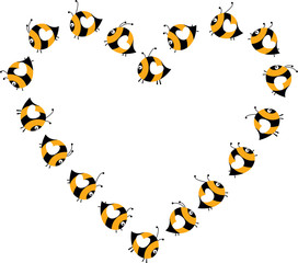 Set of bees forming a heart shaped frame