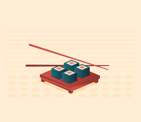 Food illustration - sushi roll with nori. Modern 3d flat design isometric concept.