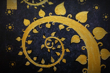 Original oil painting  on canvas Thai pattern  , geometric shapes