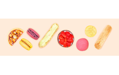 Various desserts on a background. 