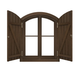 Open Wooden Window Isolated
