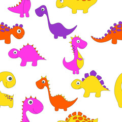 Childish dinosaur seamless pattern for fashion clothes, fabric, t shirts. hand drawn vector
