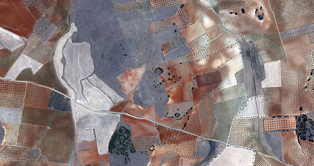 the gray lake, abstract photography of the Spain fields from the air, aerial view, representation...