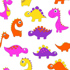 Childish dinosaur seamless pattern for fashion clothes, fabric, t shirts. hand drawn vector