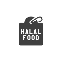 Certified halal food tag vector icon. filled flat sign for mobile concept and web design. Halal food label glyph icon. Symbol, logo illustration. Vector graphics