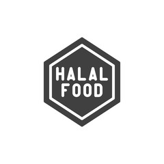 Halal food certified label vector icon. filled flat sign for mobile concept and web design. Muslim halal sticker glyph icon. Symbol, logo illustration. Vector graphics