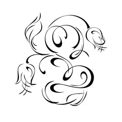 unique decorative element with stylized flowers, leaves and swirls in black lines on a white background
