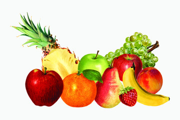 Hand drawn mixed tropical fruits vector