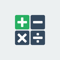 calculator buttons with green plus symbol, vector flat gray icon