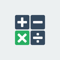 calculator buttons with green multiplication symbol, vector flat gray icon