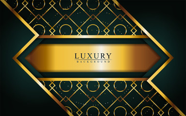 Modern luxury dark green and gold background with overlap layers design.