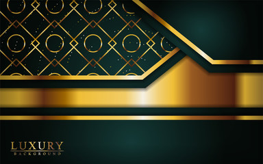 Modern luxury dark green and gold background with overlap layers design.