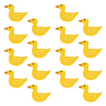 Cute little yellow ducks illustration, on white